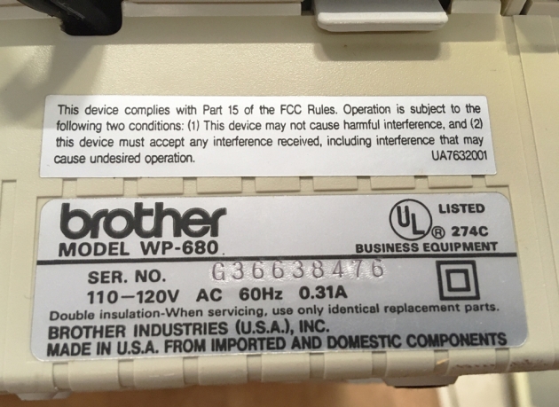 Brother "WP-680" serial number... Brother "WP-680" serial number...