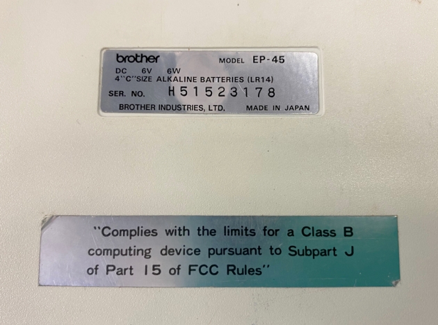 Brother "EP-45" serial number location... Brother "EP-45" serial number location...